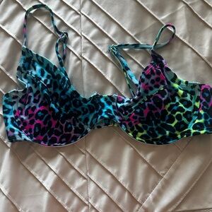 Colorful Neon Leopard Underwire swim top